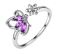 Aurora Tears Gioielli da donna Anello a forma di farfalla Argento 925 Anelli regolabili con apertura cristalli viola Cubic Zirconia Gfits DR0074P