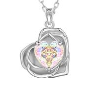 Aurora Tears Love Heart Rose Collane 925 Sterling Silver Ciondolo Collana con Rose Cut CZ Birthstone Gioielli per le donne DP0393, Misura unica, Argento, Zirconia cubica