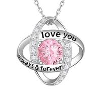 Aurora Tears Love Knot Birthstone Collane in argento Sterling 925 Collana con ciondolo a doppio nodo circolare con taglio fuochi d'artificio CZ Birthstone gioielli per le donne DP0390, Misura unica