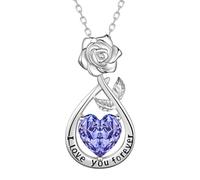Aurora Tears Love Rose Birthstone Collane 925 Sterling Silver Flower Pendant Collana con Rose Cut CZ Birthstone Gioielli per le donne DP0396, Misura unica, Argento, Zirconia cubica