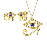 Aurora Tears Occhio Egiziano di Horus Collane/Orecchini/Gioielli Set Argento 925 Malocchio Pendente/Orecchini/Set Gioielli per Uomini e Donne, Cristallo
