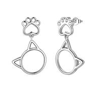 Aurora Tears Orecchini a forma di zampa di gatto in argento Sterling 925 con stampa di animali domestici e gatti, cuccioli, orecchini pendenti con stampa di zampe