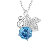 Aurora Tears Rose Birthstone Collane 925 Sterling Silver Flower Pendant Collana con Rose Cut CZ Birthstone Gioielli per le donne DP0389, Misura unica, Argento, Zirconia cubica