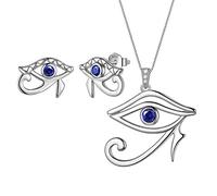 Aurora Tears Set di collane con occhio egiziano di Horus, orecchini a perno, in argento Sterling 925, con ciondolo a forma di occhio malocchio, per uomini e donne, Cristallo