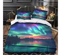 Aurore Biancheria Da Letto 3D Con in Microfibra Copripiumino Set Da 3 Pezzi Con Federe,con Chiusura Lampo,Aurora boreale Per Adulti Bambini Super King（260x220cm）