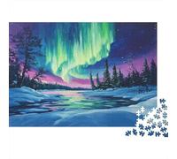 Aurore del Nord Jigsaw Puzzle Impossibili 1000Pcs Foresta della neve Decorazione Per La Casa. Rilassamento E Intelligence Per Adulti E Bambini Da 12 Anni 1000pcs (75x50cm)