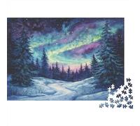 Aurore del Nord Puzzle Impossible 1000 Pezzi Foresta della neve Decorazione Per La Casa. Giochi Rilassamento E Intelligence Per Adulti E Bambini Da 12 Anni 1000pcs (75x50cm)