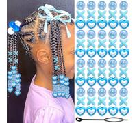 Auroriel 60 pezzi perle per capelli bambine ragazze perle per trecce colorate blu X-tondo-cuore forme miste con guida per l'inserimento