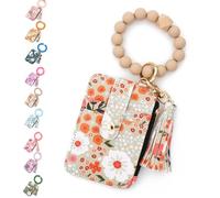 Aurorize Boho Beaded Wallet with Flower Pattern, Women's Boho Style Beaded Tassel Keychain Wallet, Wristlet wallets Card Holder Purse (Khaki)