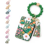 Aurorize Boho Beaded Wallet with Flower Pattern, Women's Boho Style Beaded Tassel Keychain Wallet, Wristlet wallets Card Holder Purse (Green)