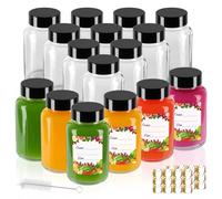 AuroTrends Bottigliette da 113,4 ml, confezione da 16, riutilizzabili, con pennello e adesivi, per succhi di frutta, bevande, latte, whisky (10 ml, set di 16)