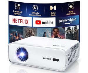Aurzen EAZZE D1 Proiettore Smart Supporta 4K, Full HD 1080P, Videoproiettore con Netflix, Dolby Audio, Messa a Fuoco Automatica e Correzione Trapezoidale, Mini Proiettore WiFi Bluetooth, Bianco