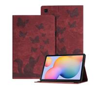 Ausblin Goffrato Cover Samsung Tab S6 Lite, Custodia per Tablet in Pelle PU Retrò a Tema Farfalla e Gatto per Samsung Galaxy Tab S6 Lite (2020/2022) 10.4" / P610, Rosso