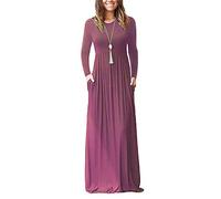 AUSELILY Abito Casual a Maniche Lunghe da Donna Maxi Gonna con Tasca e Lunghezza del Pavimento Malva L