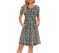 AUSELILY Abito Casual da Donna a Pieghe a Manica Corta con Scollo a V e Lunghezza al Ginocchio Leopardo,XL