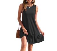 AUSELILY Abito Estivo da Donna Corto Senza Maniche Abito da Spiaggia da Donna con Volant Abito Estivo a Girocollo con Tasche Noir S