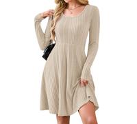 AUSELILY Abito Invernale da Donna a Maniche Lunghe in Maglia con Scollo Rotondo e Tasche Albicocca Poco Profonda S