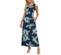 AUSELILY Abito Lungo Senza Maniche Allentato Senza Maniche Estivo Tinta Unita da Donna Abito Lungo Casual con Tasche Fiore Foglia Verde XL