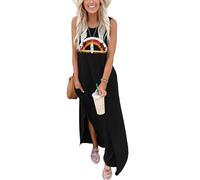 AUSELILY Vestito Lungo Donna Estivo Vestito da Spiaggia Mare Abito T-Shirt Donna Lungo Maxi con Spacco Laterale e Tasche Palma Arcobaleno L