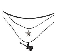 Ausi Collana con plettro per chitarra a forma di stella da 3 pezzi, collana a strati con stelle per regali rock da donna, girocollo grunge vintage per chitarra per accessori da uomo per abiti rock