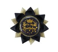 Ausi Spilla "È il mio compleanno", spilla di buon compleanno per donne e uomini, spilla con nastro in grosgrain nero e oro per feste, regali, costumi e decorazioni per ragazzi e ragazze.