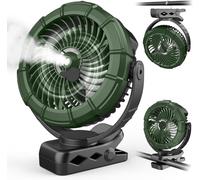 Ausic Ventilatore portatile con clip per nebulizzazione, ventilatore da golf cart, durata massima 45 ore, ventola da campeggio da 100 ml con LED, spray di raffreddamento girevole a 360°, ventole con