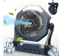 Ausic Ventilatore portatile da campeggio, 20,3 cm, ventola di raffreddamento per esterni, con luce LED, spray d'acqua, gancio, [max 35 ore], ventilatore ricaricabile a batteria per linee laterali
