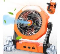 Ausic Ventilatori portatili da campeggio, [durata massima 35H] Ventola di raffreddamento per esterni, per patio, ventilatori ricaricabili a batteria da 20,3 cm, ventilatore a spruzzo d'acqua con luce