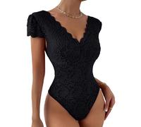 Ausing Donna Body Elegante Modellante Top Pizzo Eleganti da Donna Sottogiacca Maniche Corte Tulle Nero Camicia Maniche Corta Bordeaux Abbigliamento Sexy Corpetto Blusa Trasparente Cerimonia XS