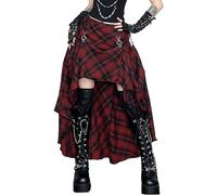 Ausing Donna Gonna Scozzese Lunga a Vita Alta Gonna a Pieghe Tartan Maxi Pizzo Gotica Gonne Svasata Elastico in Vita Gonne Plaid da Plissettata Tulle Linea A Quadri Irregolare Ragazza Vintage Rosso L