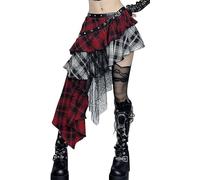 Ausing Donna Steampunk Pizzo Gonna Abbigliamento Gonna Corta Plaid Gotico Halloween Costume Punk Skate Gonne S