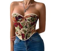 Ausing Donna Top Corsetto Rinascente Allacciatura Busto Vintage Bustier Top Moda Floreale Costume Mieder Top Lingerie, M