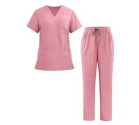 Ausing Kit da Matto Unisex Cappello da Matto + Pantaloni da Matto Uniforme da Medico Unisex Set da Matto Giacca Top Rosa M