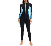 Ausing Rash Guard - Costume da bagno da donna con protezione solare per gambe e braccia, con chiusura lampo, slim fit, taglie XS-3XL (taglia S-4XL), nero/blu, S