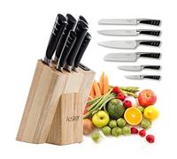 Ausker - Set Coltelli in Acciaio con Ceppo Coltelli e Affilacoltelli Incorporato