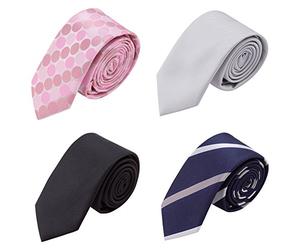 AUSKY Confezione da 4 cravatte skinny per uomini e ragazzi, 5,9 cm di larghezza, cravatte sottili in diversi stili testurizzati set misto, 4 confezioni miste P, skinny tie