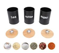 Ausla Barattolo Portaoggetti da 3 Confezioni, Set di Contenitori per tè e caffè e Zucchero da 22,8 Once, Contenitori da Cucinas da Appoggio in Ferro con Coperchi in Legno (BLACK)