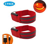 Ausla Braccialetti LED Che Si Illuminano al Buio, Equipaggiamento di Sicurezza Riflettente Ricaricabile, Luce Ultra Brillante, Perfetto per la Corsa e Il Ciclismo (Rosso)