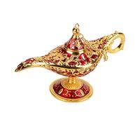 Ausla Lampada Aladino Decorativa in Metallo, Lampada Magica Genio a Forma di Vaso dei Desideri, Decorazione Casa con Intagli 3D Hollow, Colore Rosso Dorato