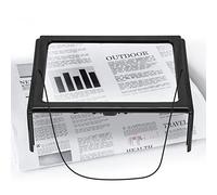 Lente D'ingrandimento Lettura, 3X Lente per Lettura Pieghevole con 4 Luce LED, A4 Rettangolari Lente Dotato di Cordino per Libro, Riviste, Cucito, Anziani, Scarsa Visione