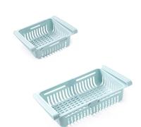 Ausla Organizer per Cassetto del Frigorifero, PP, Efficiente Contenitore per Snack con Design Retrattile, Salvaspazio per Organizzare Frutta e Altro (azzurro 20,5 * 16,4 * 7,6)