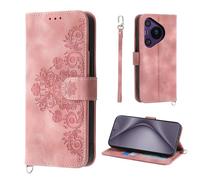 Auslbin Cover per Huawei Pura 70 Pro 5G 6.8", Slot a 5 Carte Custodia per Pura 70 Pro/HBN-LX9 Protettiva in pelle PU Stile Fiore Vintage, Rosa