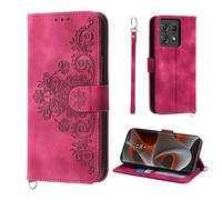 Auslbin Cover per Motorola Moto Edge 50 Pro 5G 6.7", Slot a 5 Carte Custodia per Moto Edge 50 Pro Protettiva in pelle PU Stile Fiore Vintage, Rosso