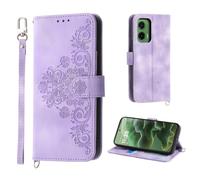 Auslbin Cover per Motorola Moto G35 5G 6.72, Slot a 5 Carte Custodia per Moto G35 5G Protettiva in pelle PU Stile Fiore Vintage, Viola