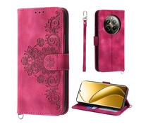 Auslbin Cover per Realme 12 Pro/Pro+ 5G 6.7", Slot a 5 Carte Custodia per Realme 12 Pro/Pro+ Protettiva in pelle PU Stile Fiore Vintage, Rosso