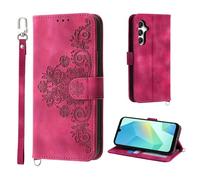Auslbin Cover per Samsung Galaxy A16 5G 6.7, Slot a 5 Carte Custodia per A16/SM-A166B/DS Protettiva in pelle PU Stile Fiore Vintage, Rosso
