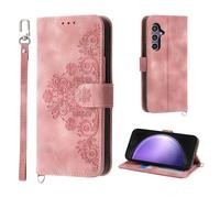 Auslbin Cover per Samsung Galaxy S24 FE 5G 6.7, Slot a 5 Carte Custodia per S24 FE/SM-S721B/DS Protettiva in pelle PU Stile Fiore Vintage, Rosa