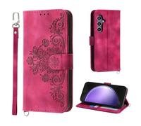 Auslbin Cover per Samsung Galaxy S24 FE 5G 6.7, Slot a 5 Carte Custodia per S24 FE/SM-S721B/DS Protettiva in pelle PU Stile Fiore Vintage, Rosso
