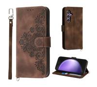 Auslbin Cover per Samsung Galaxy S24 FE 5G 6.7, Slot a 5 Carte Custodia per S24 FE/SM-S721B/DS Protettiva in pelle PU Stile Fiore Vintage, Marrone