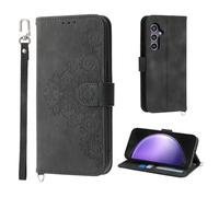 Auslbin Cover per Samsung Galaxy S24 FE 5G 6.7, Slot a 5 Carte Custodia per S24 FE/SM-S721B/DS Protettiva in pelle PU Stile Fiore Vintage, Nero